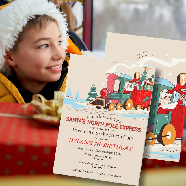 Polar Express Train Kids Birthday Party Adventure Einladung (Santa's Polar Express Train Kids Birthday Party North Pole Adventure Sleepover Invitation)