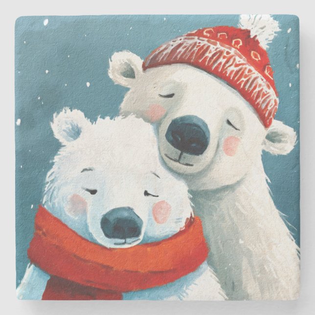 Polar Hugs Steinuntersetzer (Vorderseite)