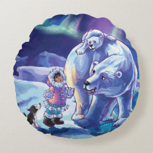 Polar Pals Painting Rundes Kissen