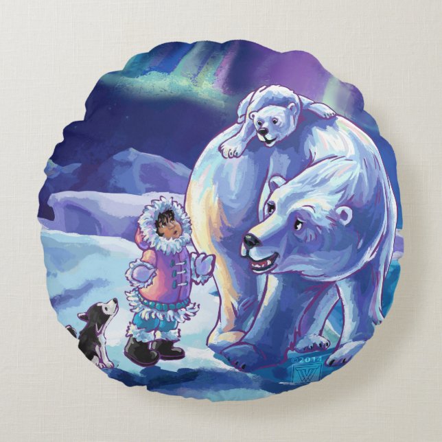 Polar Pals Painting Rundes Kissen (Vorderseite)