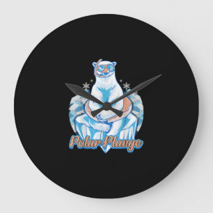 Polar Plunge Ice Jump Funny Polar Bear Winter Swim Große Wanduhr