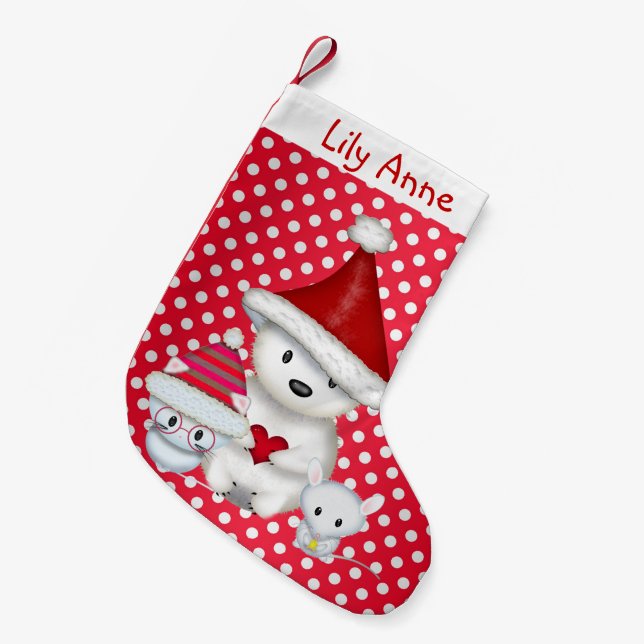 Polarbär, Kitty und Maus Personalisierter Strumpf Kleiner Weihnachtsstrumpf (Vorderansicht (hängend))