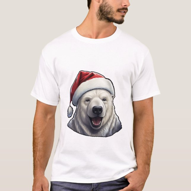 Polarbär mit einer Weihnachtsmannmütze T-Shirt (Vorderseite)
