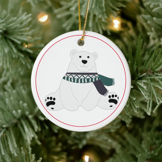 Polarbär mit Karpfen Keramik Ornament (Baum)