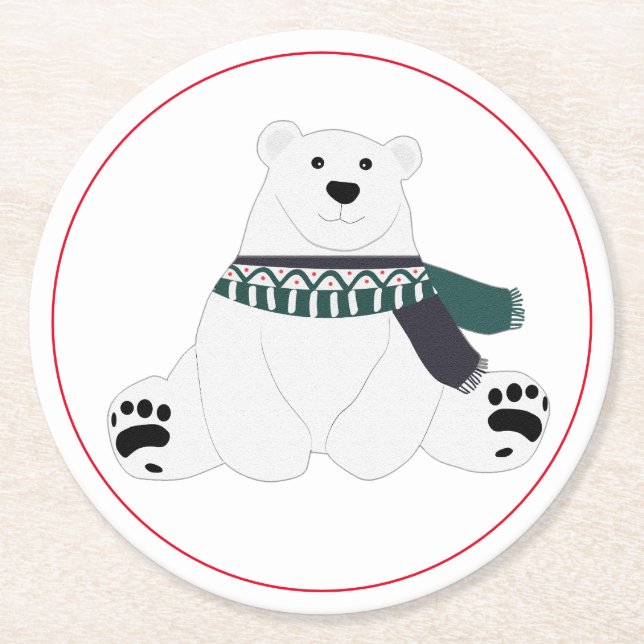 Polarbär mit Karpfen Runder Pappuntersetzer (Vorderseite)