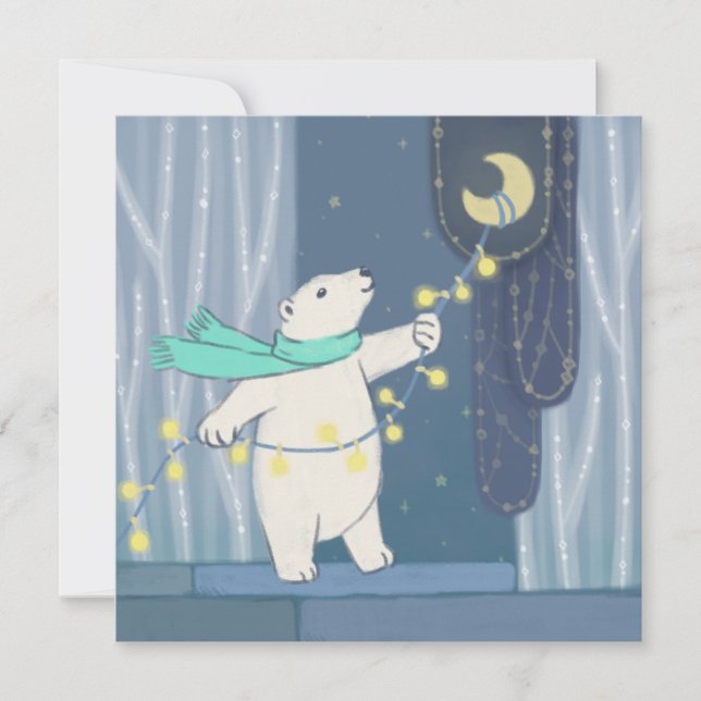 Polarbär und Mond Feiertagskarte (Vorderseite)