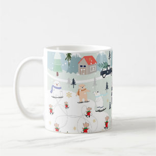 Polarbär-Winterlandschaft, Weihnachts-Hintergrund. Kaffeetasse