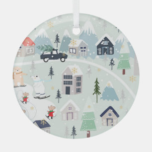 Polarbär-Winterlandschaft, Weihnachts-Hintergrund. Ornament Aus Glas