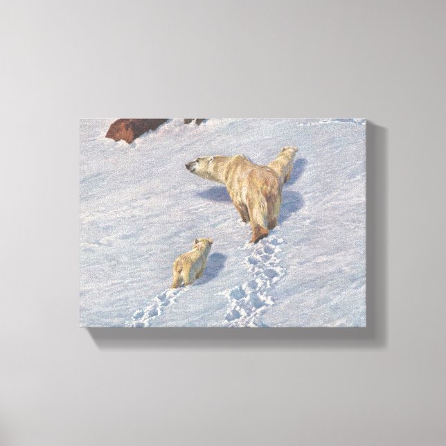 Polarbärenfamilie im arktischen Schnee Leinwanddruck (Vorderseite)