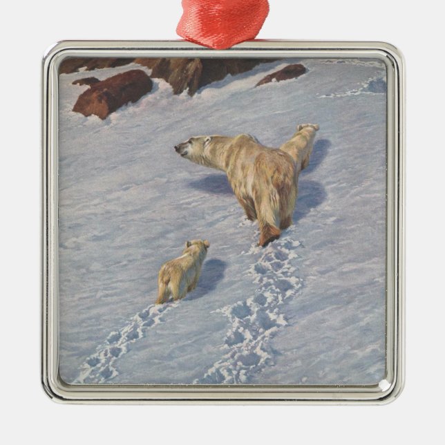 Polarbärenfamilie im arktischen Schnee Ornament Aus Metall (Vorne)