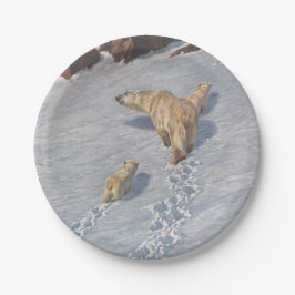 Polarbärenfamilie im arktischen Schnee Pappteller
