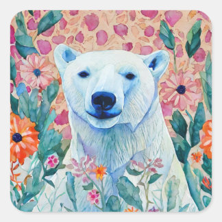 PolarBear & Blume Quadratischer Aufkleber