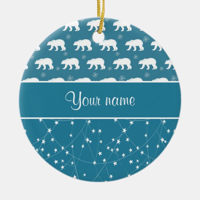 Polare Bärn-funkelnde Sterne personalisiert Keramikornament (Vorne)