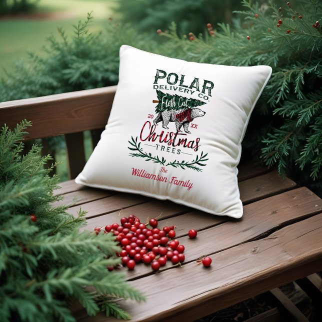 Polare Schnitt-Weihnachtsbäume der Lieferungs-Co Kissen (Polar Delivery Co Fresh Cut Christmas Trees Plaid Throw Pillow)