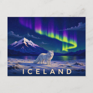 Polarfuchs unter der Aurora   Ikonisches Island Postkarte