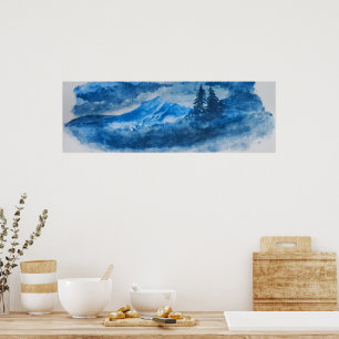 Polargebirge und Baumlandschaft Poster