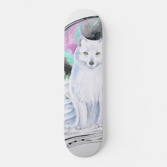 Polarktischer Fox Aquarelltinte Skateboard (Vorderseite)