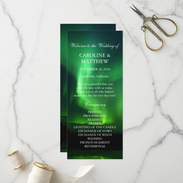 Polarlicht Aurora Borealis Hochzeit  Programm (Vorderseite/Rückseite Beispiel)