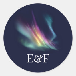 Polarlicht Aurora Borealis Monogramm Hochzeit Runder Aufkleber
