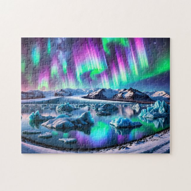 Polarlicht Island Landschaft mit Nordlichtern Puzzle (Horizontal)