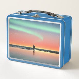Polarlicht-Meer-Mann-Sonnenaufgang-Licht-Nordlicht Metall Brotdose
