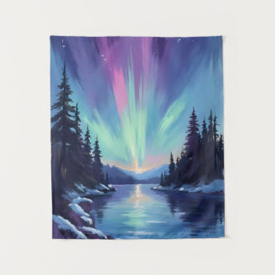 Polarlicht Nordlichter Aquarell Wandteppich