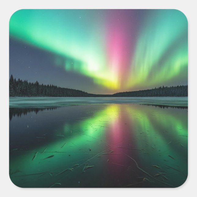 Polarlicht Quadratischer Aufkleber (Vorderseite)