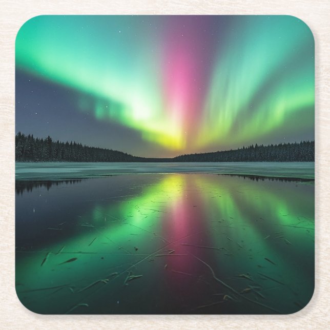 Polarlicht Rechteckiger Pappuntersetzer (Vorderseite)