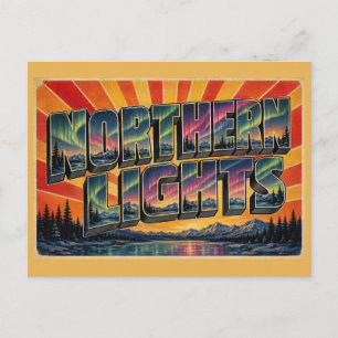 Polarlichter Alaska Nachthimmel Vintage Art Postkarte