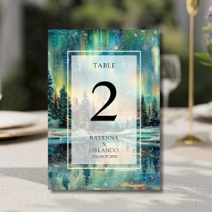 Polarlichter Lake Forest Nacht-Hochzeitshimmel Tischnummer
