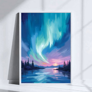 Polarlichter Winter Aquarell Poster
