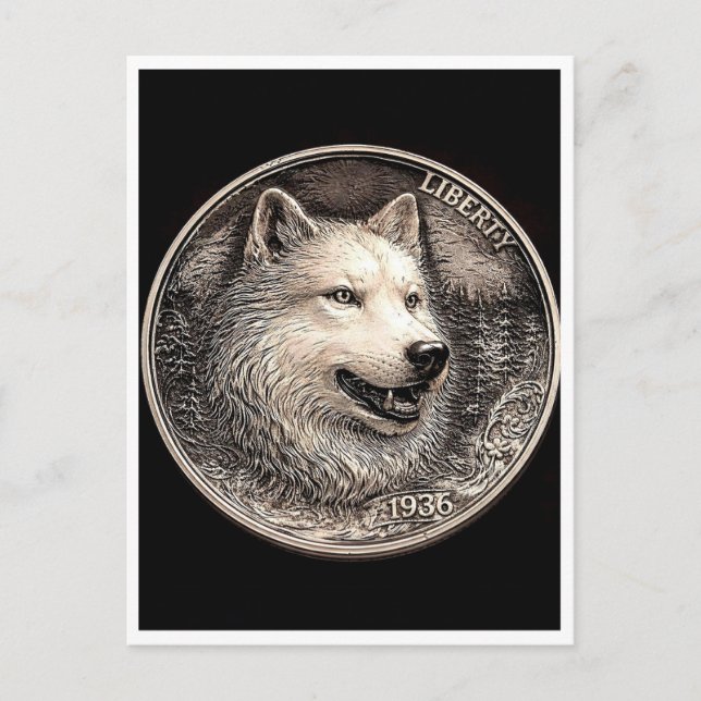 Polarwolf. Hobo-Nickel-Münze. Postkarte (Vorderseite)