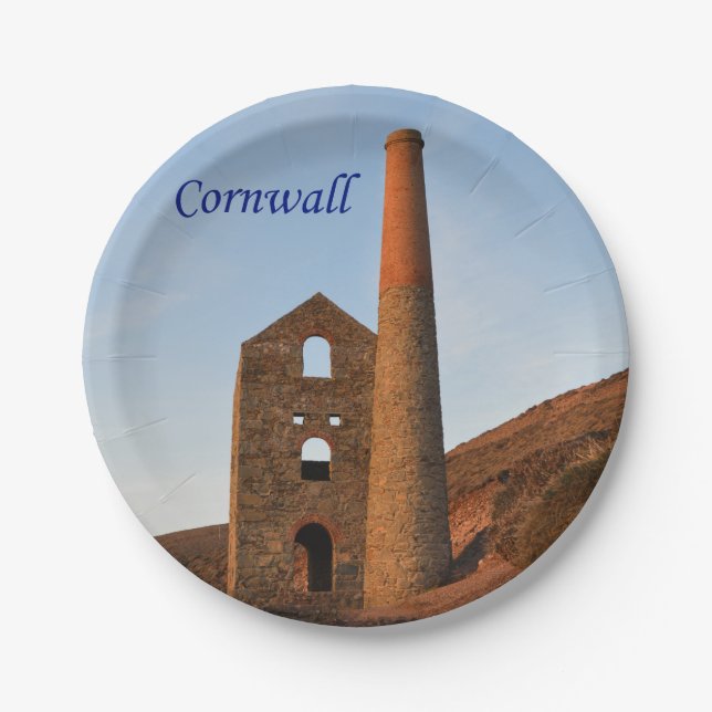 Poldark Land-Bergwerk ruiniert Cornwall England Pappteller (Vorderseite)