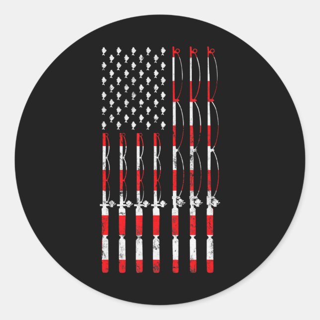 Pole American USA Flag Patriotic Fishing Runder Aufkleber (Vorderseite)