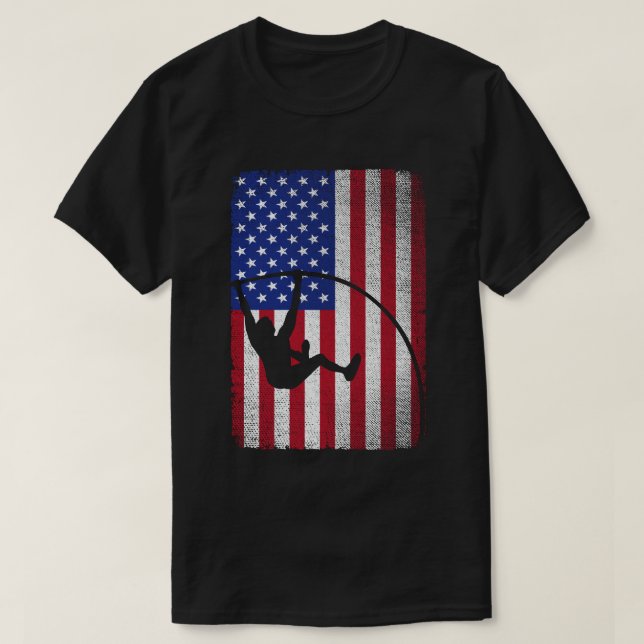 Pole Vault American Flag 4. Juli Jump Sports T-Shirt (Design vorne)