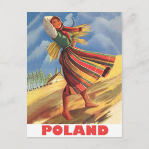 Polen, Dorffrau auf dem Feld Postkarte