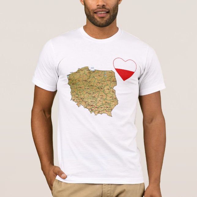 Polen-Flaggen-Herz und Karten-T - Shirt (Vorderseite)