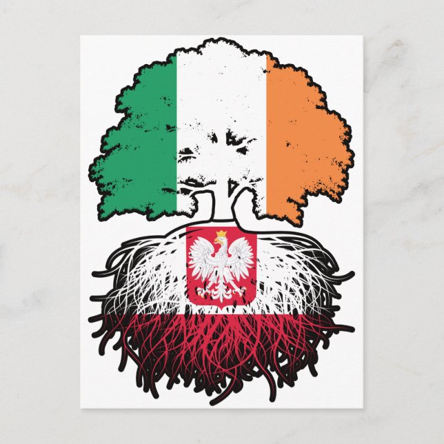 Polen - Irish Ireland Tree Roots Flag Postkarte (Vorderseite)
