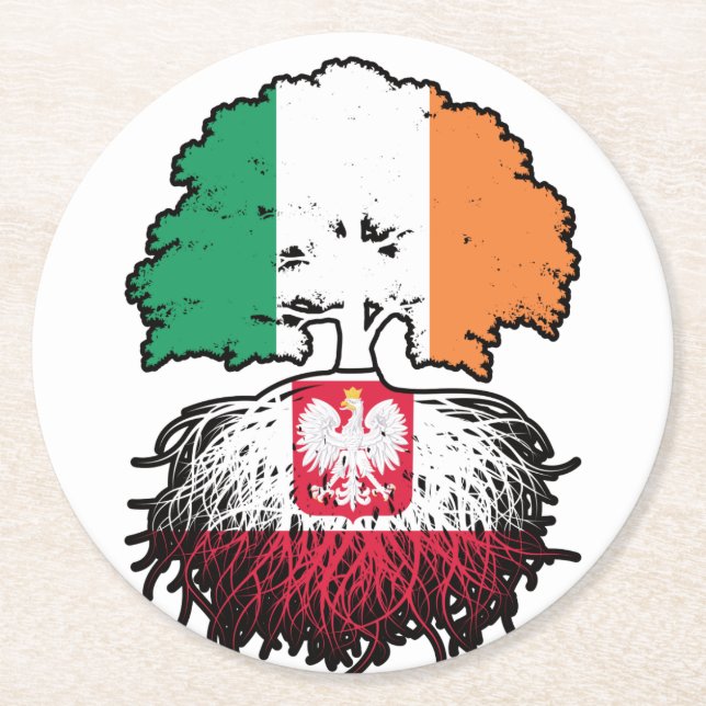 Polen - Irish Ireland Tree Roots Flag Runder Pappuntersetzer (Vorderseite)