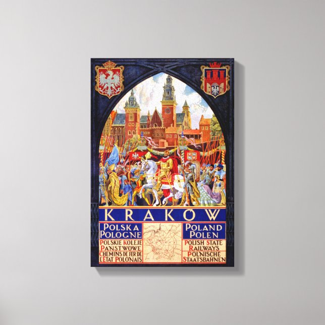 Polen Krakau Vintage Reiseplakat wiederhergestellt Leinwanddruck (Vorderseite)