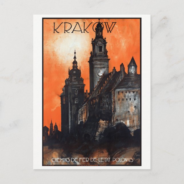 Polen Krakau Vintage Reiseplakat wiederhergestellt Postkarte (Vorderseite)