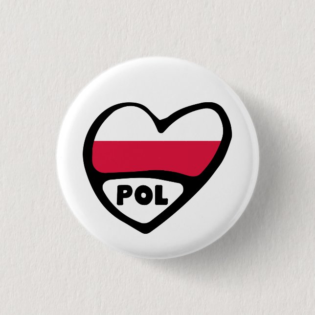 Polen Ländercode Flagge Herz Pin Abzeichen, POL Button (Vorderseite)
