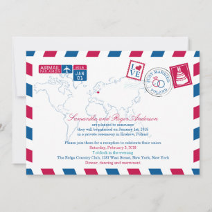 POLEN Red Blue Airmail Post Wedding Einladung