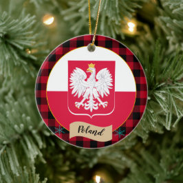 Polen, rotes Büffel, karierte und polnische Flagge Keramik Ornament