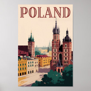 Polen Skyline Illustration Reise Kunst Vintage Poster
