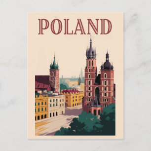Polen Skyline Illustration Reise Kunst Vintage Postkarte