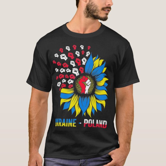 Polen steht mit der Ukraine Polnisch Ukraine Fahne T-Shirt (Vorderseite)