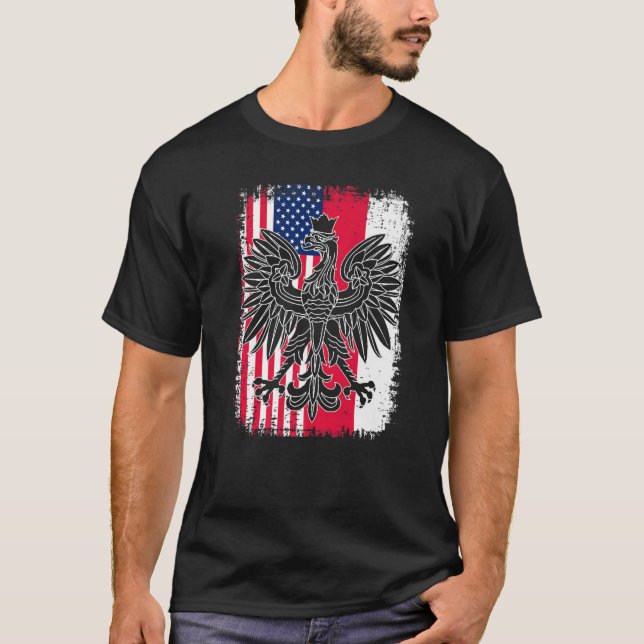 Polen USA Polski Polska American Polska Eagle Fla T-Shirt (Vorderseite)