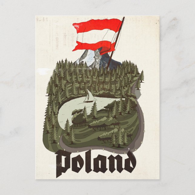 Polen Vintage-Reiseplakat Postkarte (Vorderseite)