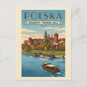 Polen Wawel Königsschloss Illustration Reise Kunst Postkarte
